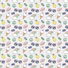 Seamless cute pattern with rainbows, donuts, ice creams and other things.Creative nursery background. Perfect for kids design, fabric, wrapping, wallpaper, textile, apparel
