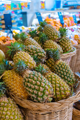 Pineapple counters in the grocery section of the supermarket