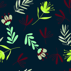 Cover design with floral pattern. Hand drawn creative flowers. Colorful artistic background with blossom. It can be used for invitation, card, cover book, notebook. Dark background.Vector flowers.