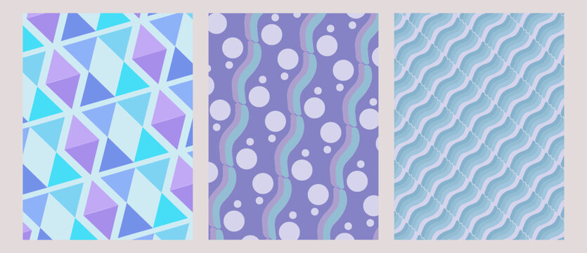 simple Set pattern with ocean themes, blue, purple, wave, bubble, etc