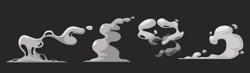 Cartoon Smoke Clouds, Vector White Aroma or Toxic Steaming Vapour, Dust Steam. Design Elements, Flow Mist or Smoky Steam