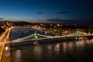 Hungary - Budapest city lights from drone view