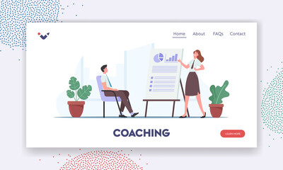 Coaching Landing Page Template. Business Presentation with Characters on Training or Seminar, Trainer Consultation