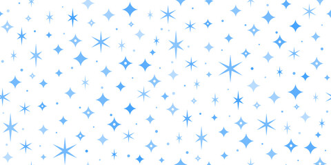 Sparkle stars repeat vector seamless pattern blue stars on white background for christmas