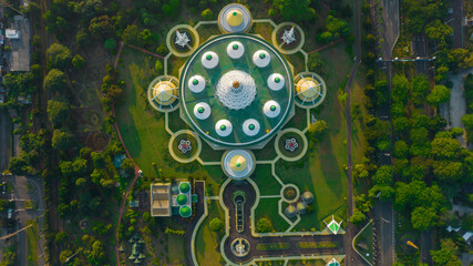 Aerial View of Museum Purna Bhakti Pertiwi (Indonesian National Veteran Museum) Taman Mini Indonesia Indah with noise cloud. Jakarta, Indonesia