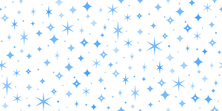 Sparkle stars repeat vector seamless pattern blue stars on white background for christmas