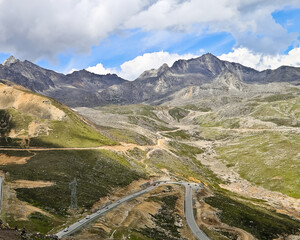 Zheduo mountains and valley with winding road Sichuan China