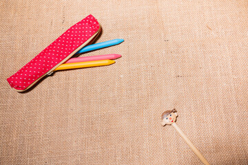 Back to school. Differents school things with sacking background 