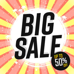 Big Sale up to 50% off, poster design template, season best offer. Discount banner for online shop, vector illustration.