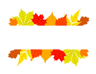 Banner of leaves  isolated on white background. Autumn illustration for greeting cards, wedding invitations, quote and decorations. Thanksgiving card with place for text.