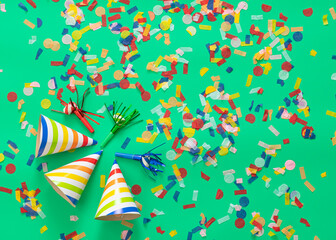 colorful background with party items isolate, festivity concept 