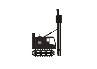 Diesel hammer vehicle simple illustration in black and white.