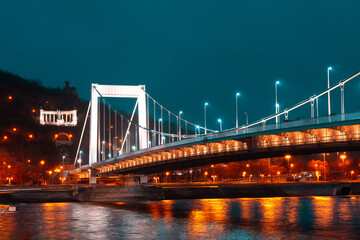 View of Erzsebet bridge at night. Budapest, Hungary
