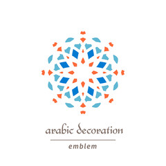 Decorative symbol with arabic geometric ornament. Vector mosaic emblem design