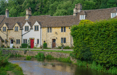 beautiful 16th / 17th century cottages in Water Street in the scenic Wiltshire UK Cotswold village of Castle Combe
