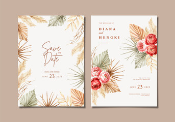 Hand painted watercolor boho wedding invitation © hengkidesen