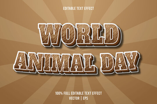 World animal day editable text effect 3 dimension emboss cartoon style