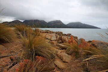 mountains at coles bay in tasmania