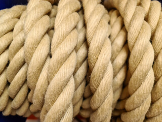 Selective focus close up rope background. Low light rope texture.