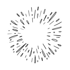 Obraz premium Sunburst doodle illustration. Star burst hand drawn linear explosion. Handmade Design elements.
