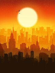 View of beautiful sunset city wallpaper premium