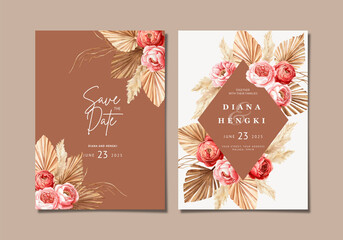 Hand painted watercolor boho wedding invitation © hengkidesen