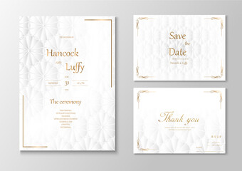   Elegant wedding invitation card template floral design luxury background with white and gold