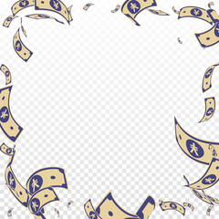 Chinese yuan notes falling. Random CNY bills on tr
