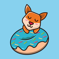 vector illustration of 
cute puppy hugging donut