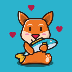 vector illustration of 
cute puppy hugging fish