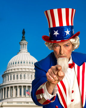Uncle Sam with Washington DC in background