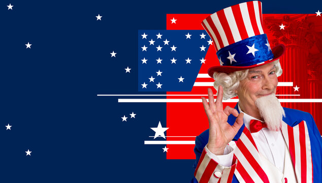 Uncle Sam against American flag
