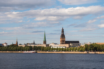 View over Daugava river and Riga city, the capital of Latvia, European famous baltic country