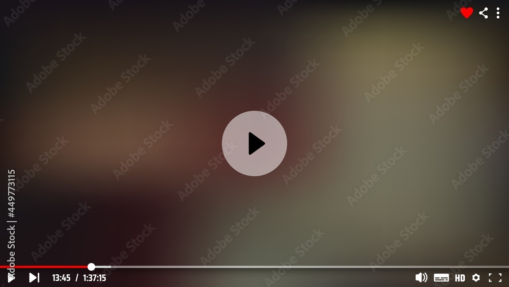 Fototapete Online cinema video player interface vector template with play button, menu bar and slider on empty blurred screen, sound and settings signs. Digital design for movie and multimedia content playing