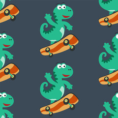 seamless pattern with cute dinosaurs on  skate board, For fabric textile, nursery, baby clothes, background, textile, wrapping paper and other decoration.