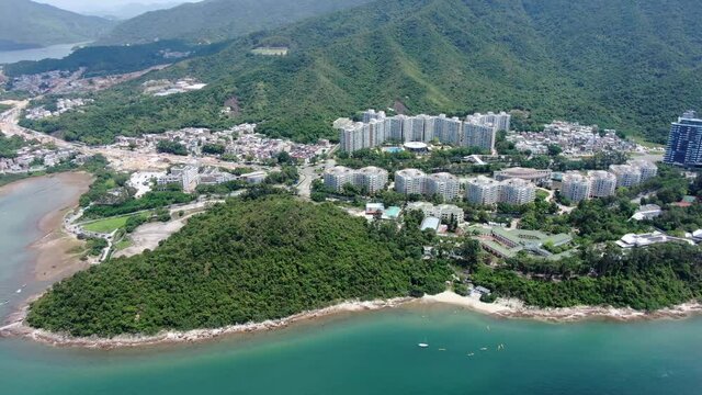 Aerial view of Starfish bay skyline in Ma On Shan, Hong Kong.
