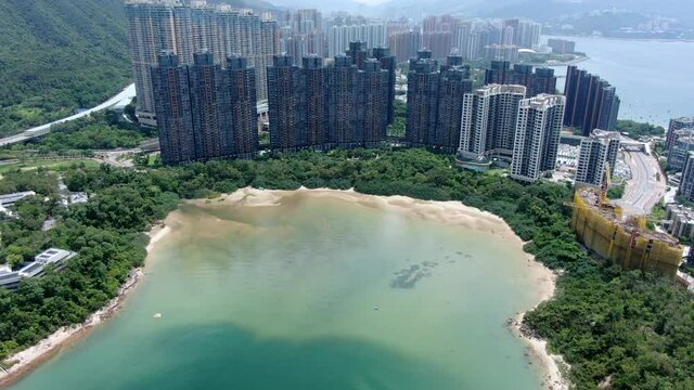 Aerial view of Starfish bay skyline in Ma On Shan, Hong Kong.