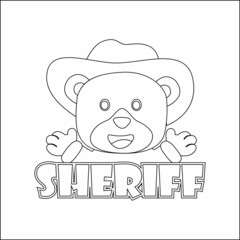 Cute junior sheriff. Cartoon hand drawn vector illustration. Cartoon isolated vector illustration, Creative vector Childish design for kids activity colouring book or page.
