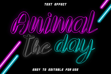 Animal The Day Editable Text Effect Emboss Neon Style
