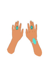 Hands with native turquoise jewelry