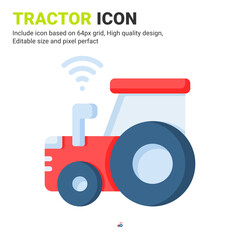 Tractor icon vector with flat color style isolated on white background. Vector illustration machine sign symbol icon concept for digital farming, ui, ux, business, agriculture, apps and all project