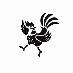 ロゴ、またはアイコンのための、踊る鶏のシンプルなイラスト