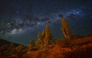 The beautiful Milky Way above the clear and dark sky above Pisco Elqui, Chile.