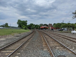 Fototapeta na wymiar Rail tracks in of Hudson, NY - June 2021