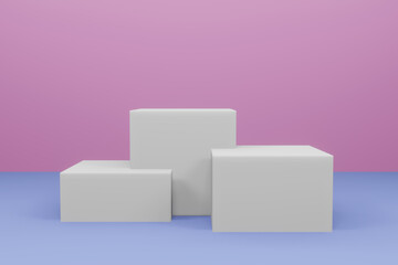 Podium, background for product presentation, in 3 pastel colors, 3d rendering.