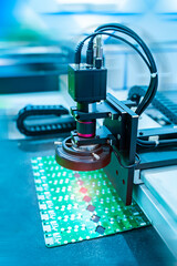 Robotic vision sensor camera system in intellegence pcb factory,manufacturing industry for industry 4.0 and technology concept