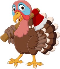 Cartoon turkey holding an axe