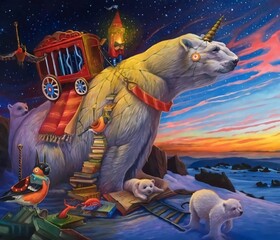 Naklejka premium illustration of a panda traveling with cubs