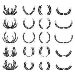 Wreaths spikelets set pattern for decorative design. Ear icon. Floral branch. Wedding decoration. Vector illustration. Stock image.