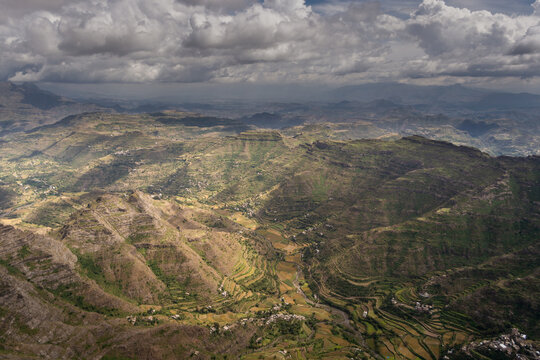 Spectacular views of the highest mountain in Ibb city, Yemen. Yemen landscape with with peaks of mountains and clouds. beauty of Yemen. yemen tourism.